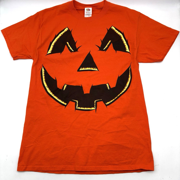 Vintage 90s Fruit of the Loom HD Cotton Orange Jack O'lantern Crewneck T-shirt M - Picture 1 of 9
